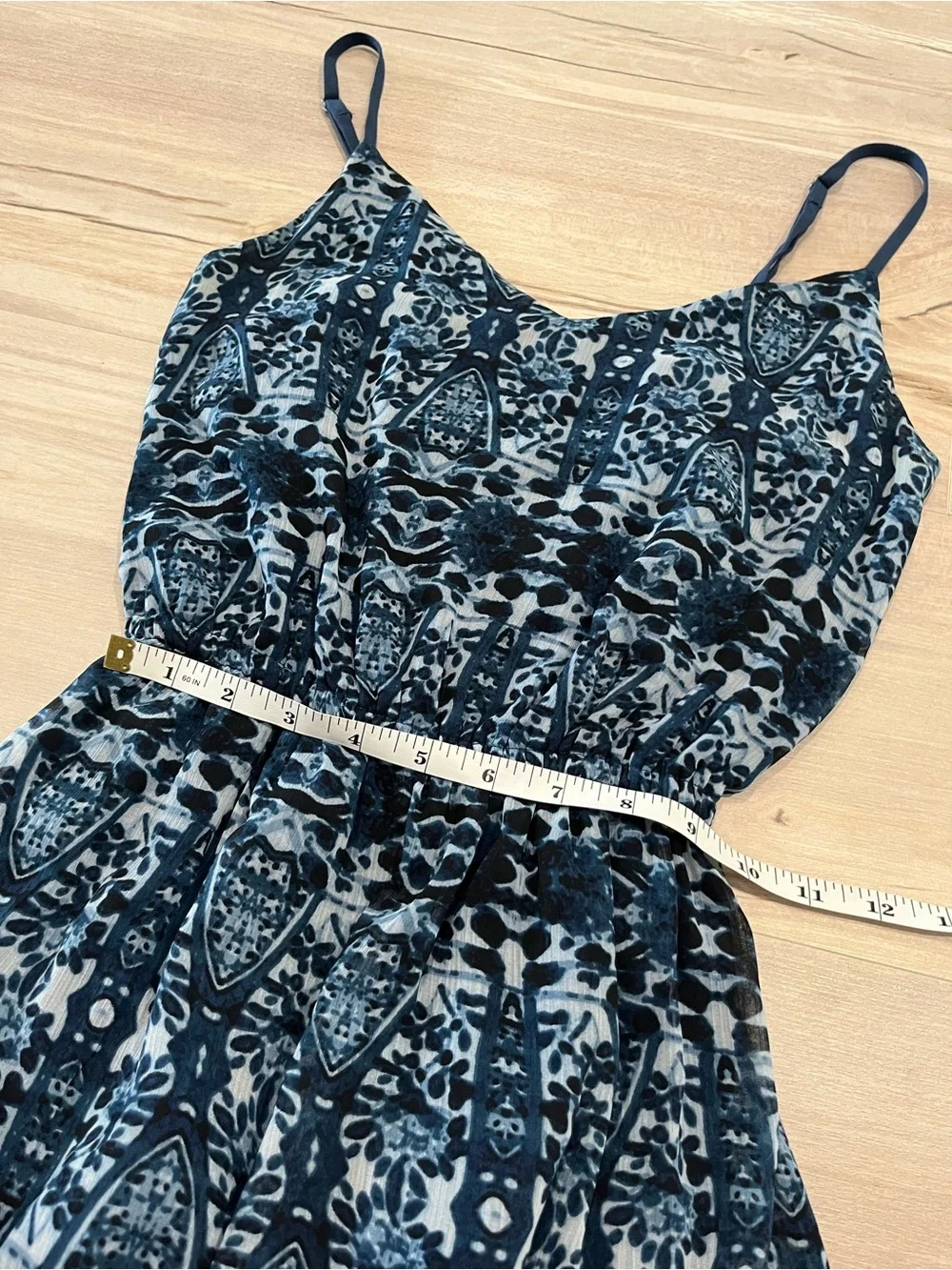 Abercrombie & Fitch Navy Blue Printed Spaghetti-Strap Maxi Dress Size XS